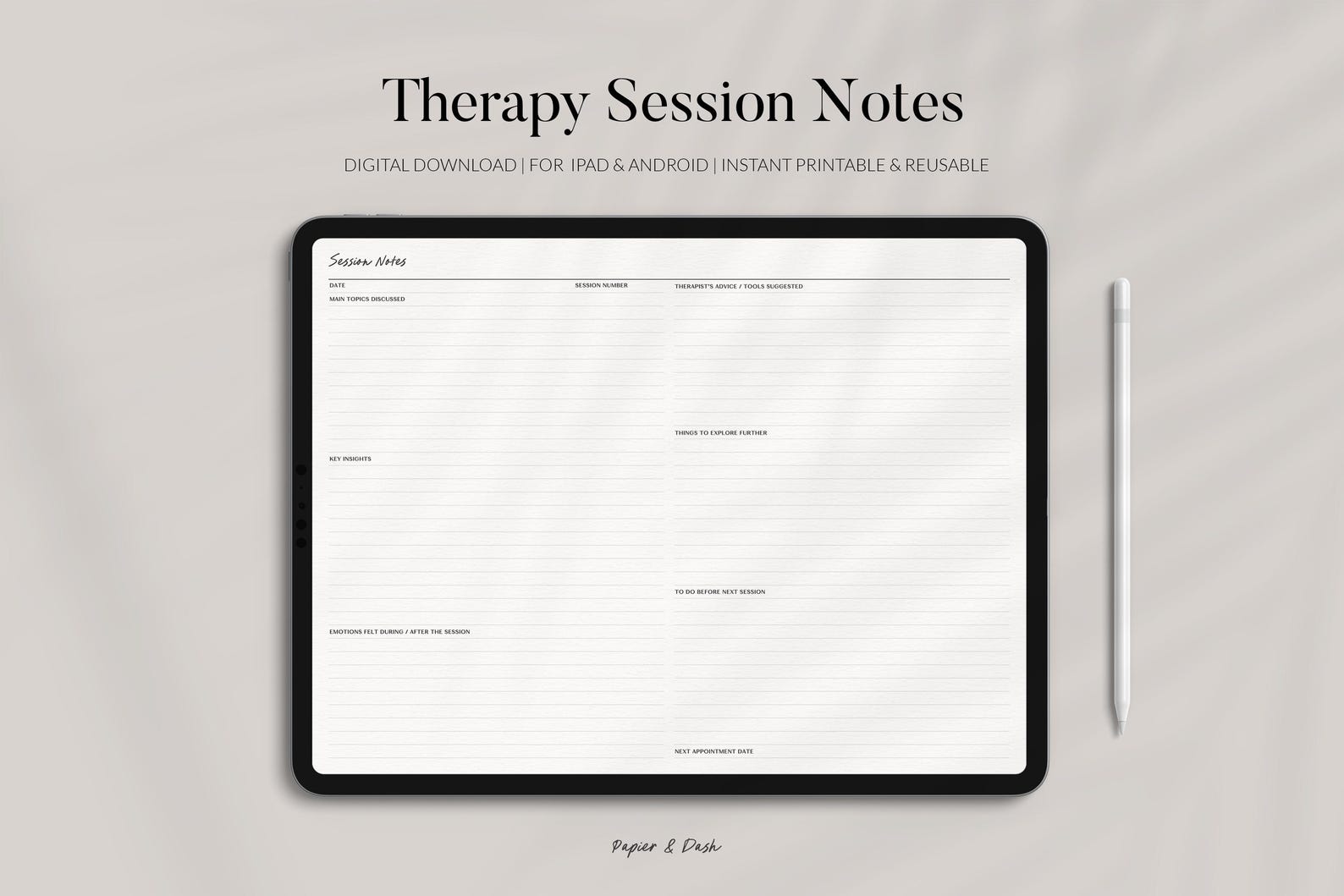 Therapy Session Notes • Digital &amp; Printable Therapy Journal PDF • Goodnotes Counseling Planner ...