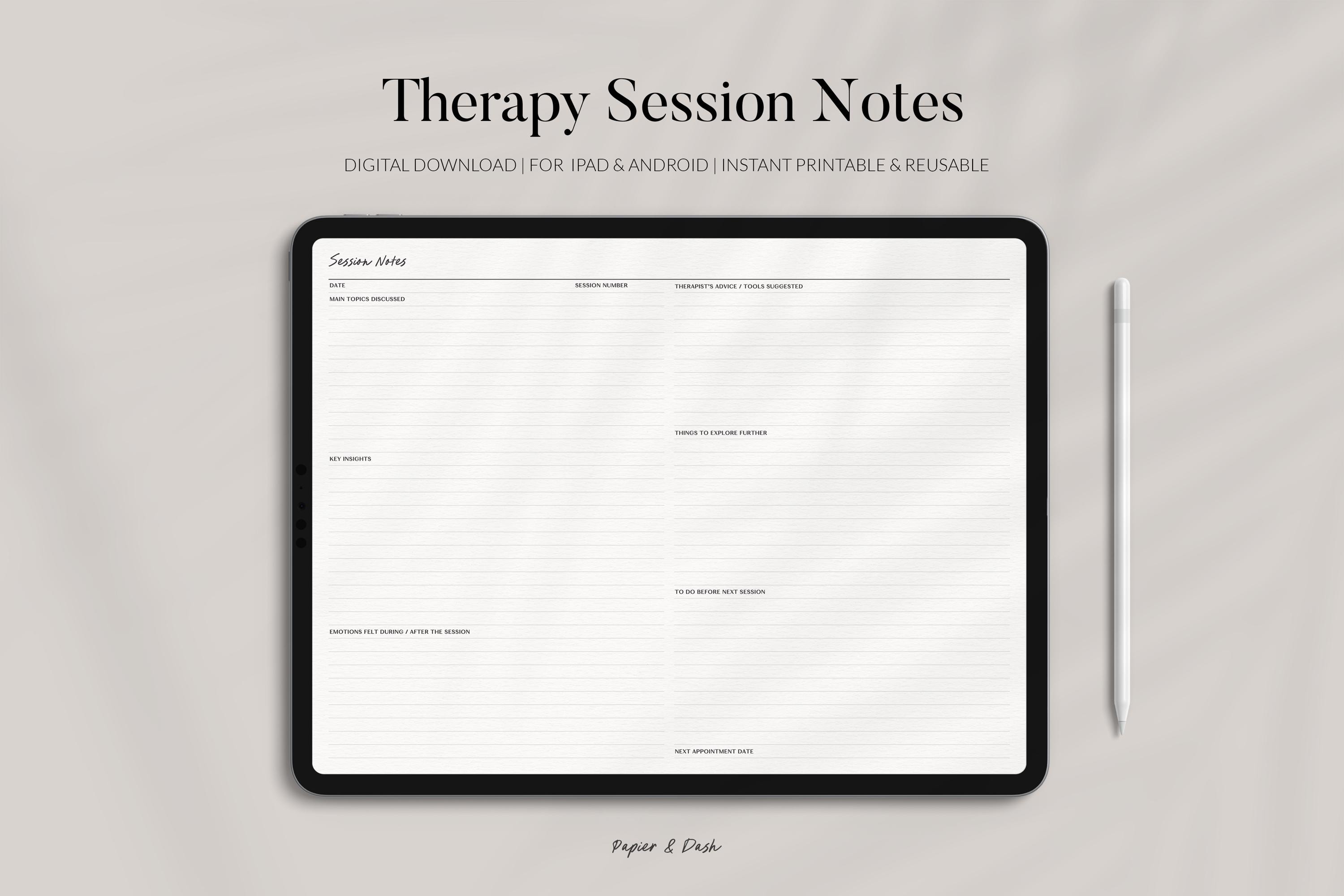 Therapy Session Notes • Digital & Printable Therapy Journal PDF ...