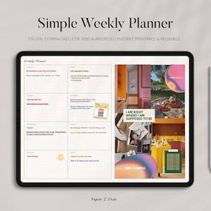 Simple Weekly Planner • Digital Undated Planner for iPad • Week at a Glance • Minimalist Planner for GoodNotes  • Creative Planner