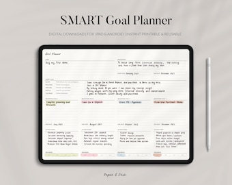 SMART目標プランナー • 目標設定ワークシート • 印刷可能な目標トラッカーPDF • Goodnotes用デジタルiPadプランナー