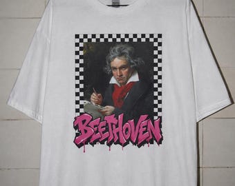 Ludwig van Beethoven T-shirt, klassiek muziek punk graffiti shirt, T-shirt met portret van de componist