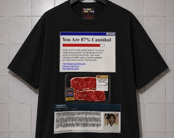 Cannibal Quiz Y2K Graphic Tee, Dark Web Cyber Grunge Internet Horror Top