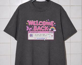 Welkom terug Y2K internet graphic shirt, weirdcore pop-up window tee, kawaii cybercore Tumblr top