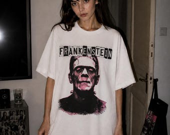 Frankenstein Y2K Punk Roze Scene Emo Mall Goth Vintage Horror Monster Shirt