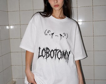 Lobotomy Y2K Weirdcore Shirt, Emo Internetcore Graphic Tee, Distressed Metal Logo Alt Goth Top