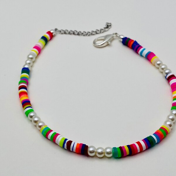 Rainbow Bead Anklet Etsy