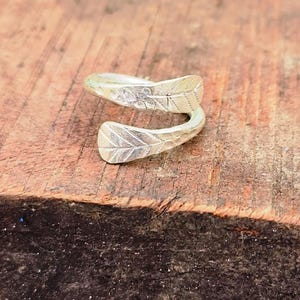 Sterling Silver Leaf Wrap Ring: Adjustable Boho Botanical Jewelry