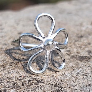 Sterling Silver Flower Ring: Handmade Adjustable Boho Jewelry