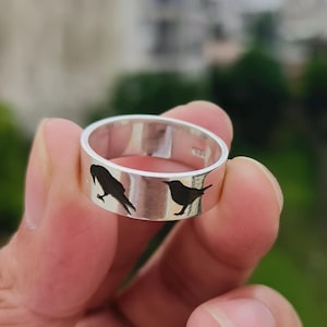 Sterling Silver Bird Thumb Ring: Engraved Nature Band