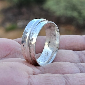 Handmade Hammered Silver Spinner Ring | Anxiety Fidget Ring | Sterling Silver Meditation Band | Unisex Wide Band | Rustic Boho Jewelry