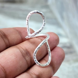 Hammered Sterling Silver Teardrop Ring: Adjustable Open Wrap Band