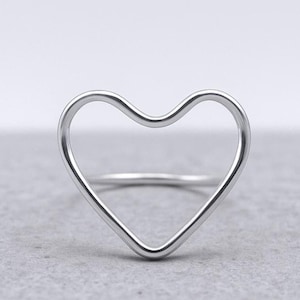 Dainty Sterling Silver Heart Ring: Adjustable Open Heart Band