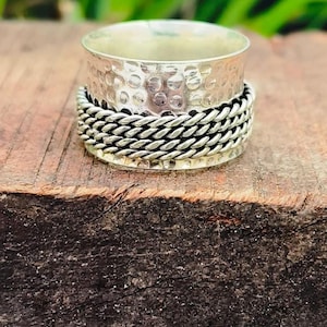 Hammered Sterling Silver Spinner Ring: Twisted Meditation Fidget Band