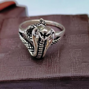 Sterling Silver Cobra Snake Ring: Adjustable Gothic Serpent Jewelry