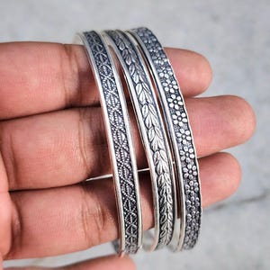 Oxidiertes Sterling Silber Armreif Set: Florale Blatt Manschette Armbänder, Boho Schmuck