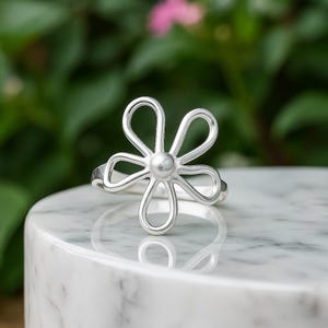 Sterling Silver Flower Ring: Boho Minimalist Stacking Ring