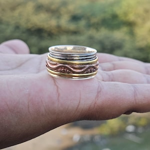 Sterling Silver Spinner Ring: Wide Band Fidget Ring for Anxiety