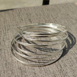 Handmade Sterling Silver Bangle Set: 7-Piece Boho Stacking Bracelets
