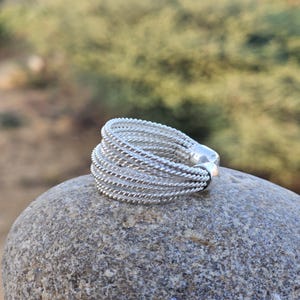 925 Sterling Silver Rope Band Ring – Handmade Multi-Strand Twist Ring, Boho Statement Ring, Unique Textured Silver Ring, Gift for Her
