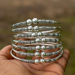 Handmade Sterling Silver West Indian Bangle Set - Stackable Caribbean Bracelets