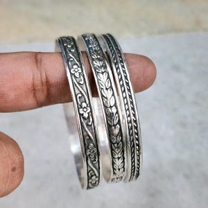 Oxidized Silver Bangle Set: Antique Finish Stackable Boho Bracelets