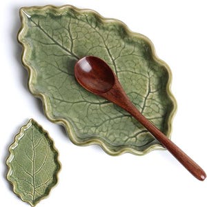 Repose-cuillère en céramique pour table de cuisson - Joli repose-cuillère/support de cuillère en forme de feuille verte Repose-cuillère de cuisine Repose spatule (vert)