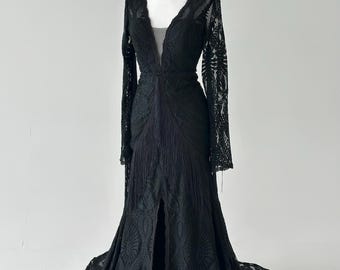 black lace long sleeve mermaid dress One Shoulder Mermaid Prom Dress Black Lace Long Sleeve Prom Dresses Lo SELINADRESS