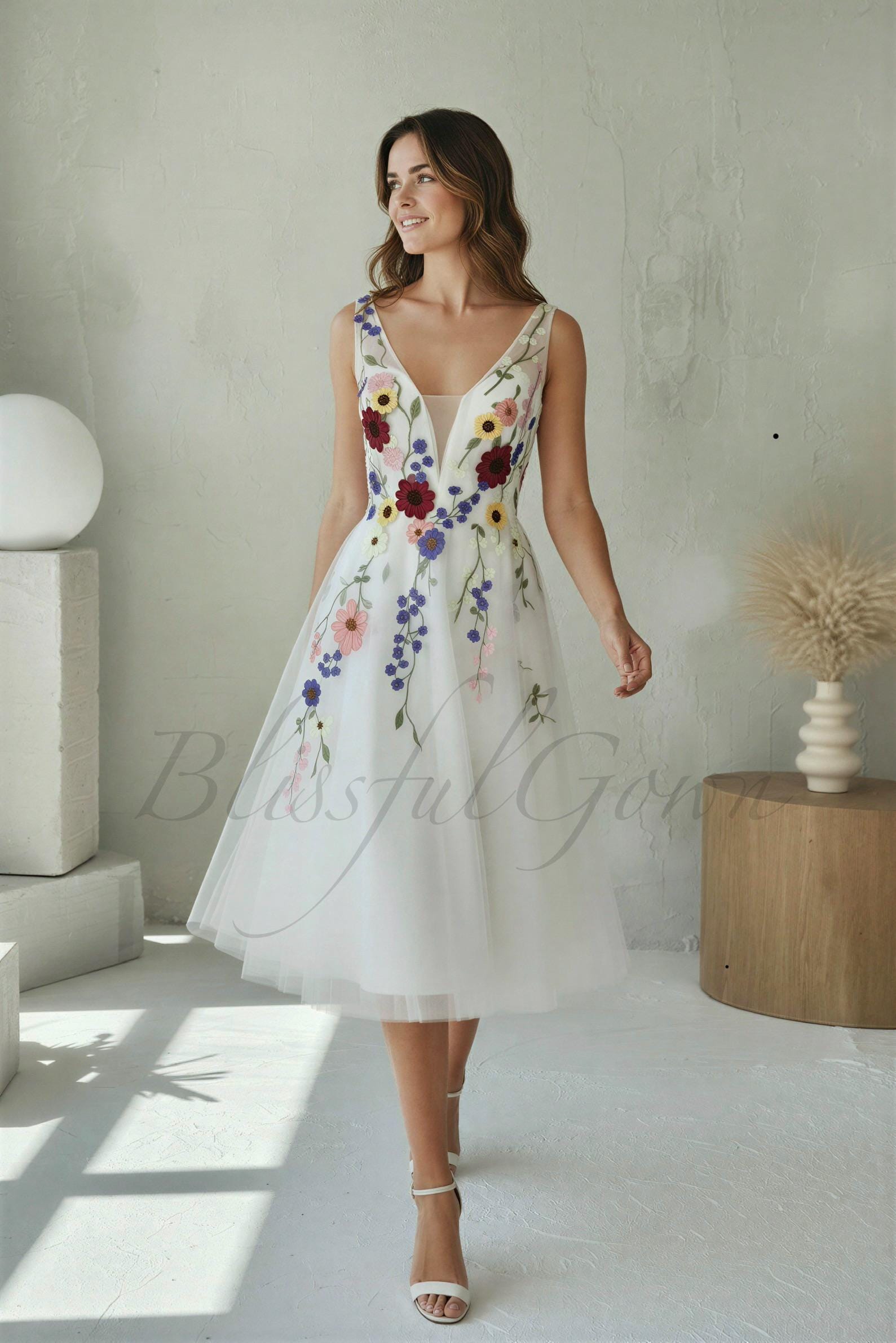 Tea Length Dresses Embroidered - Etsy
