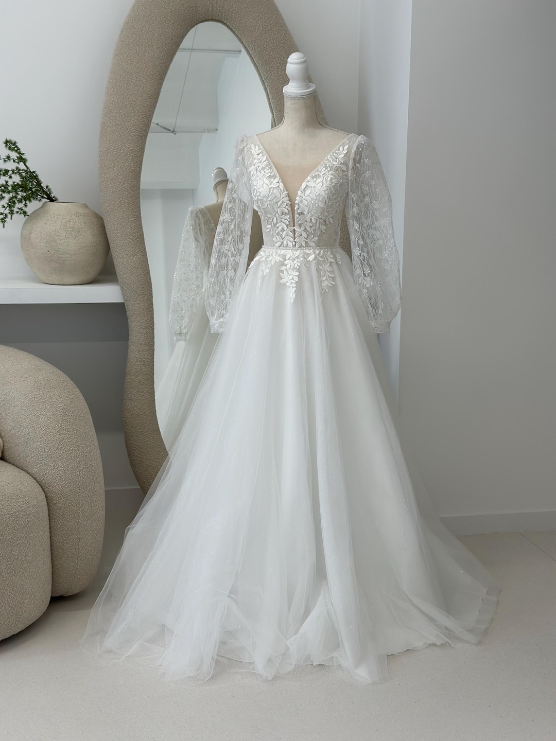 Sell-out! Long Puffy Sleeve Wedding Dress|floral Wedding Dress|fairy ...