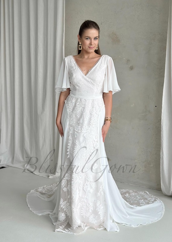 boho flutter sleeve wedding dress Boho Flutter Sleeve Wedding Dress