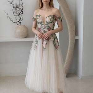 bohemian tea length dress Tea Length Boho Green Dress