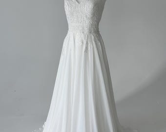 Boho Spitze Brautkleid V-Ausschnitt A-Linie Brautkleid Chiffon Strand Ehe Abschlussball Party Abend