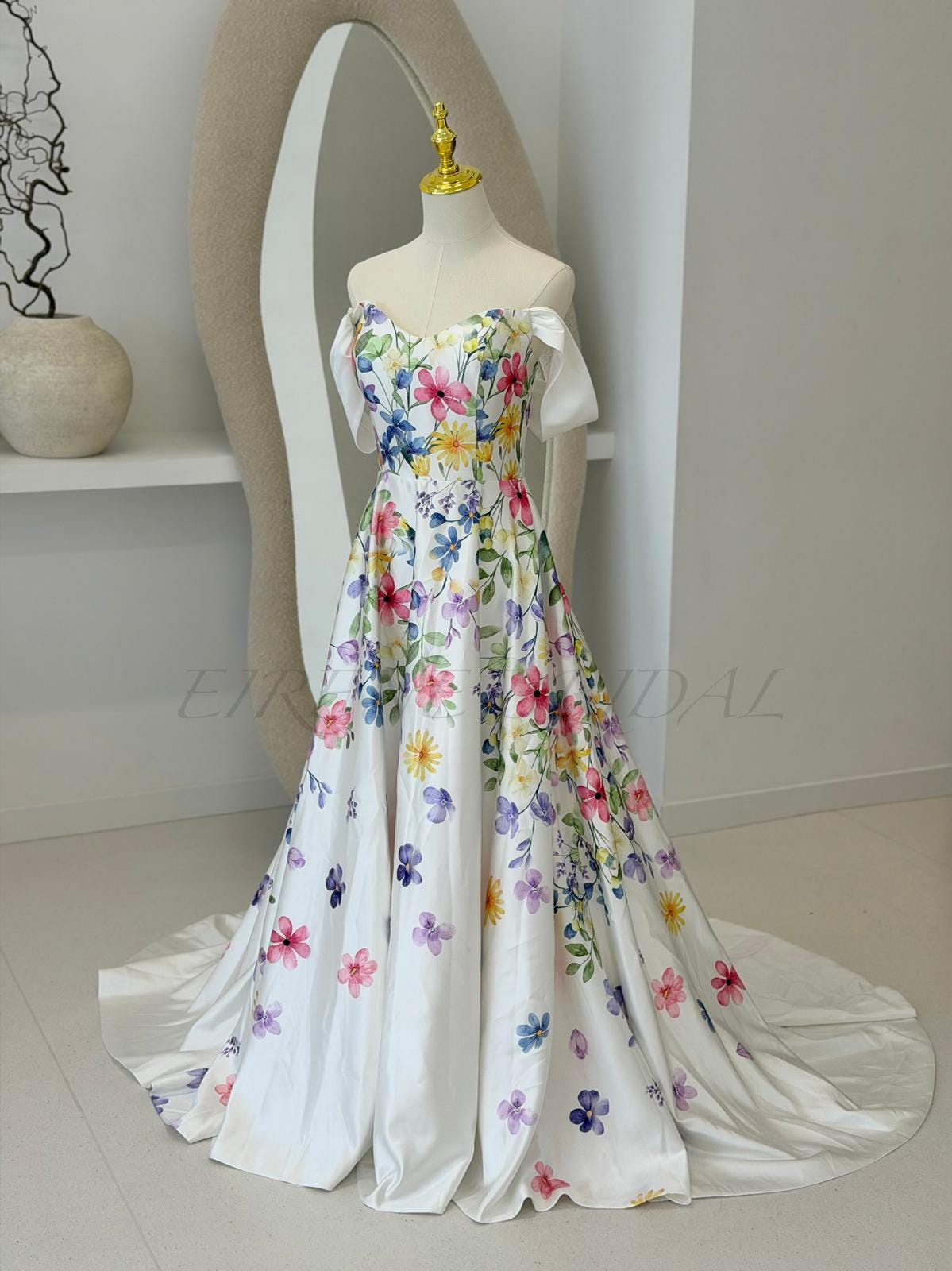 Colorful Floral Off Shoulder Maxi Gown