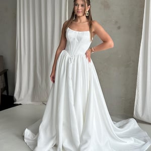 Corset Bride Satin Wedding Dress Square Neck | Minimalist Bridal Gown Spaghetti Straps