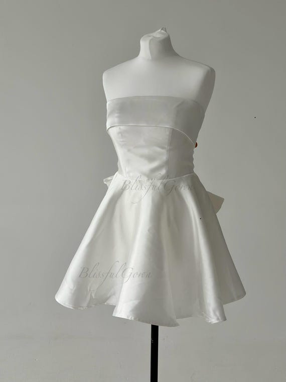 White Satin Strapless Mini Dress: Removable Bow, A-line - Etsy