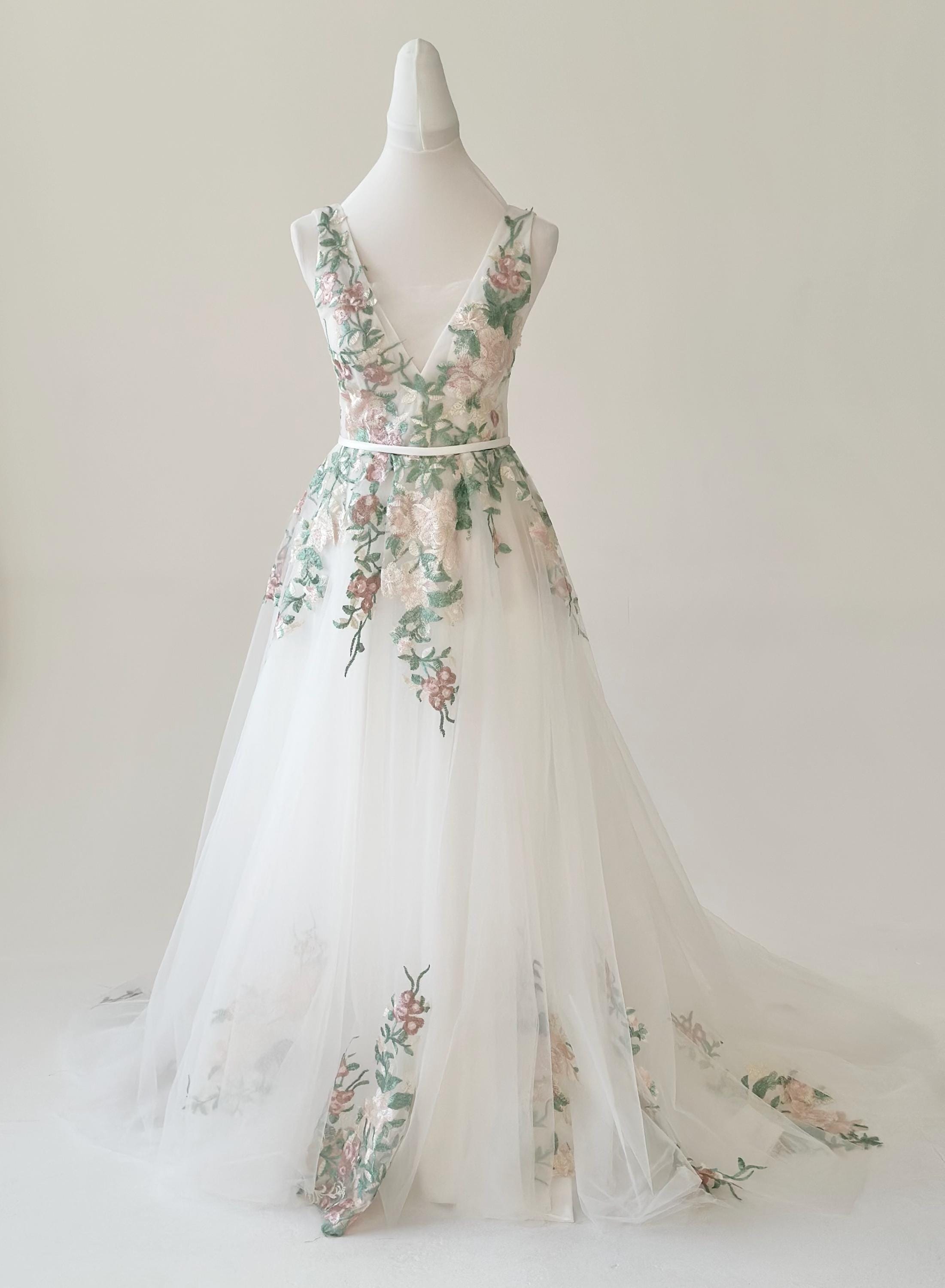 Green Wedding Dress|floral Wedding Dress|embroidered Wedding Dress|lace ...