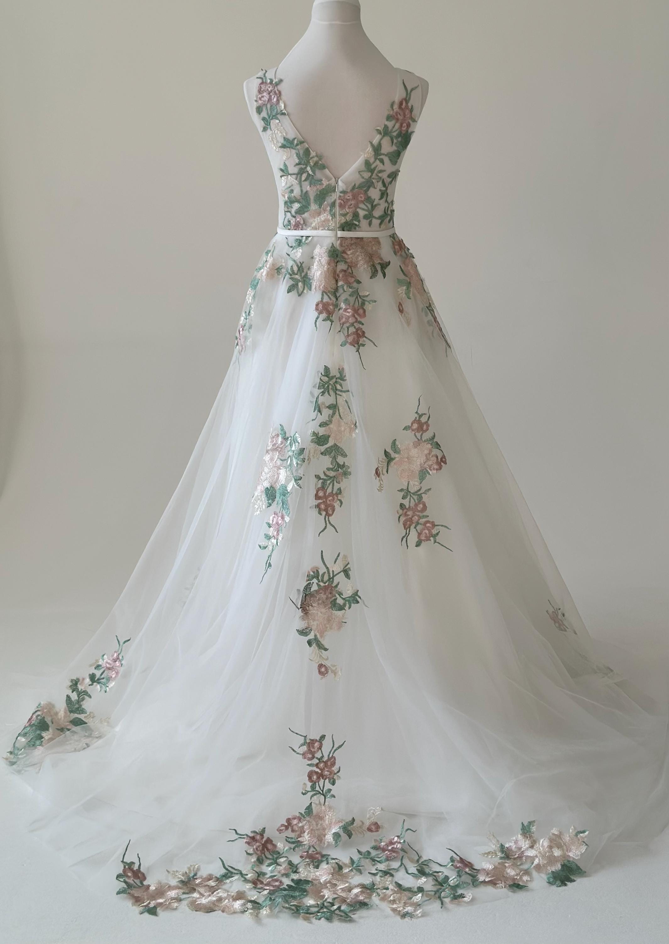 green emerald velvet dress Light Green Floral Prom Dress with 3D Flower and V-Neck 22272 Custom Colors / US6 main image 0
