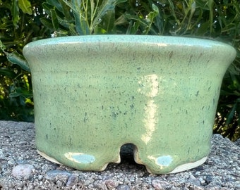 Bonsai Pot (4 1/2”) Reduced Price Handmade Round Speckled Green Glaze Succulent Pottery B30