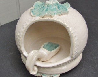 Salt Pig with Spoon, Salt Cellar Handmade Ceramic Pottery