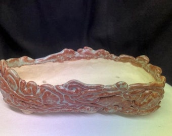 Bonsai Pot Oval 8 1/2" Handmade  Coil Built Unique Pottery Oolong Glaze #D6