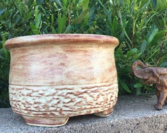 Bonsai Pot 5 1/2" Round Handmade Succulent Planter Chia Glaze B37