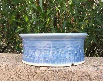 Bonsai Pot (5 1/4") Round Succulent Planter Handmade Pottery Sky Blue Glaze B20