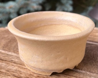 Bonsai Pot Small Handmade Pottery Round Oatmeal Blush Glaze Succulent Planter B19