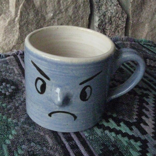 Blue  Face Mug Handmade Ceramic Pottery Clay Cup
