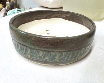 Bonsai Pot 6 1/4"  Round Handmade Pottery Flower Pot Succulent Planter