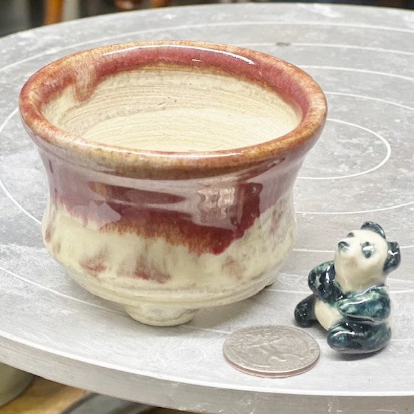 Bonsai Pot Handmade 3" Round Mini Mame Iron Yellow Glaze Succulent Pottery B15
