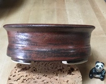 Round Bonsai Pot (5 7/8") Handmade Pottery Copper Float Glaze Small Pot #B7