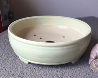 Bonsai Pot 6" Round Succulent Planter Handmade Pottery Frosted Melon Glaze #B26