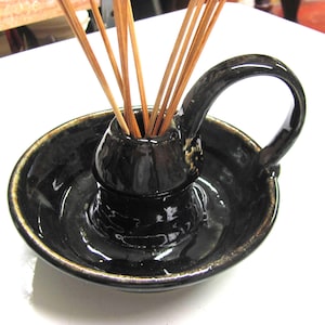 Oil Diffuser Handmade Ceramic Candle Stick Black Pottery
