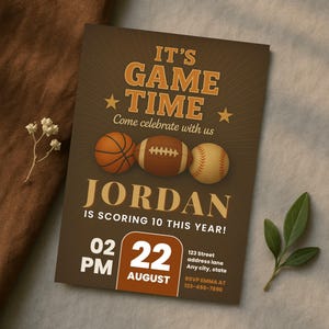 Bearbeitbar Es ist Spielzeit Sport Geburtstagsfeier Einladungskartenvorlage, Digital Baseball, Basketball, Fußball Geburtstag Mobile Evite